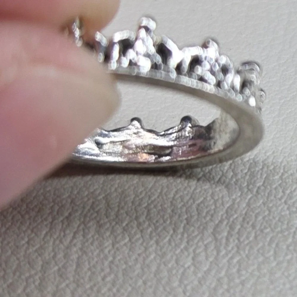 Silver Tone Crown Tiara Band Ring Filigree Princess Stackable Size 7